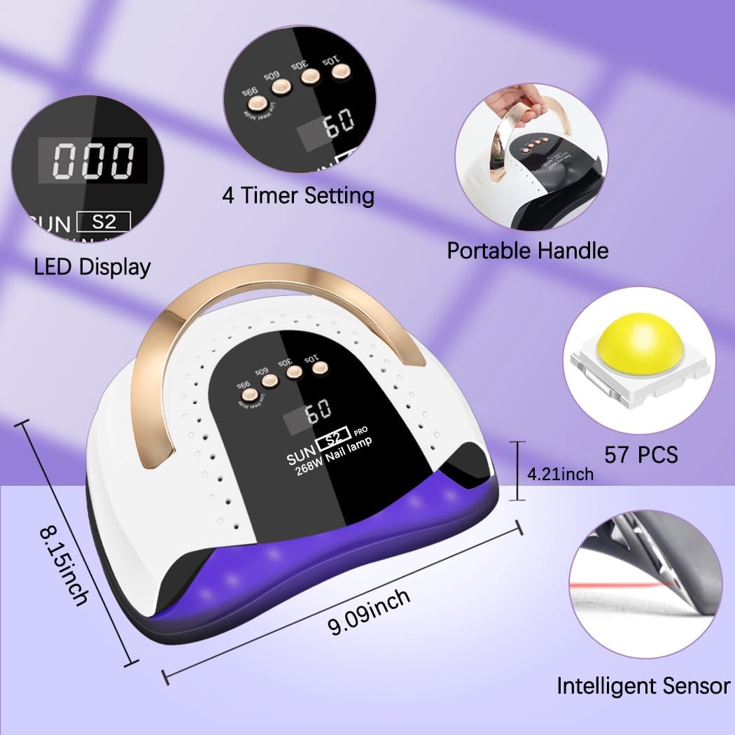 268W UV LED Nail Lamp for Gel Polish - 4 Timers UV Nail Lamp Professional Nail Light - 57Pcs Lamp Beads and Automatic Sensor - NailSupply.com