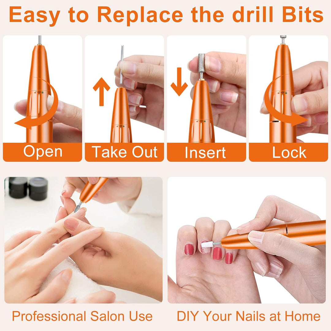 Electric Nail Drill - 35000RPM Professional Nail Drill Machine - Portable Rechargeable File Machine Set for Acrylic Gel Nails - NailSupply.com