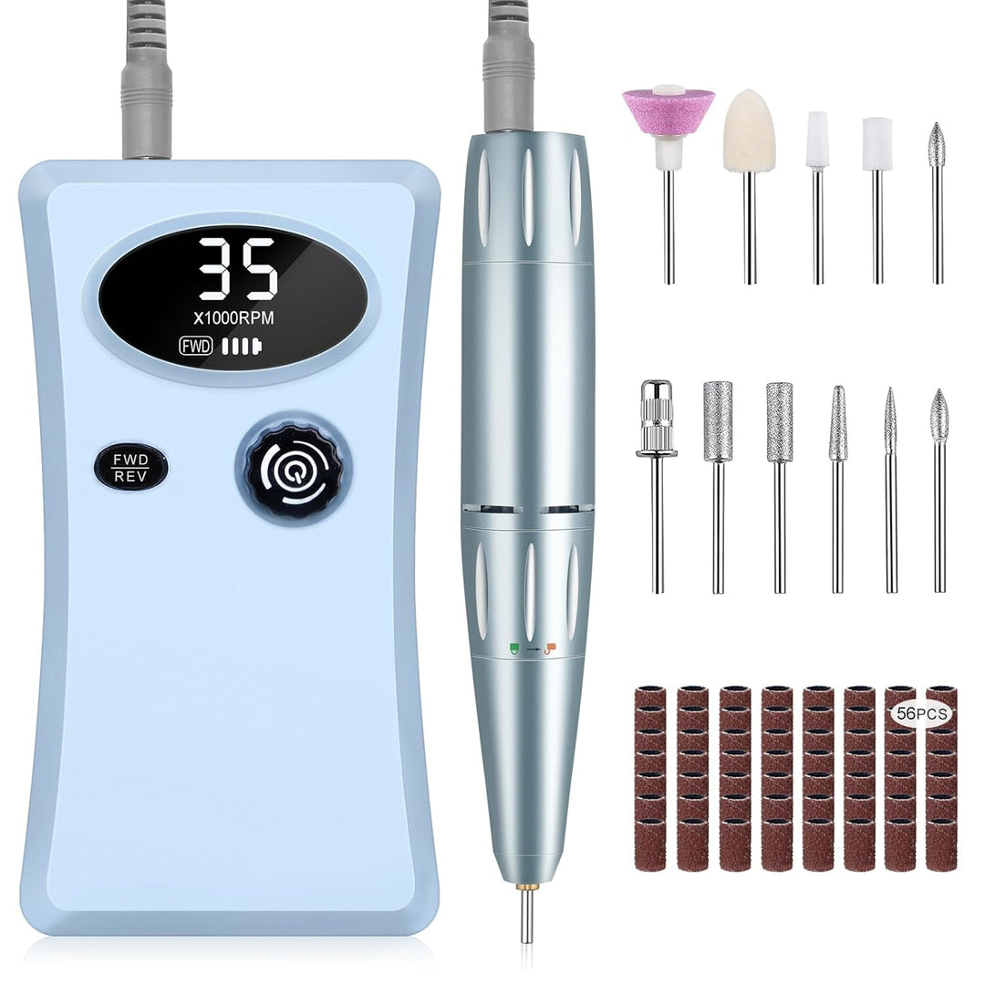 Electric Nail Drill - 35000RPM Professional Nail Drill Machine - Portable Rechargeable File Machine Set for Acrylic Gel Nails - NailSupply.com
