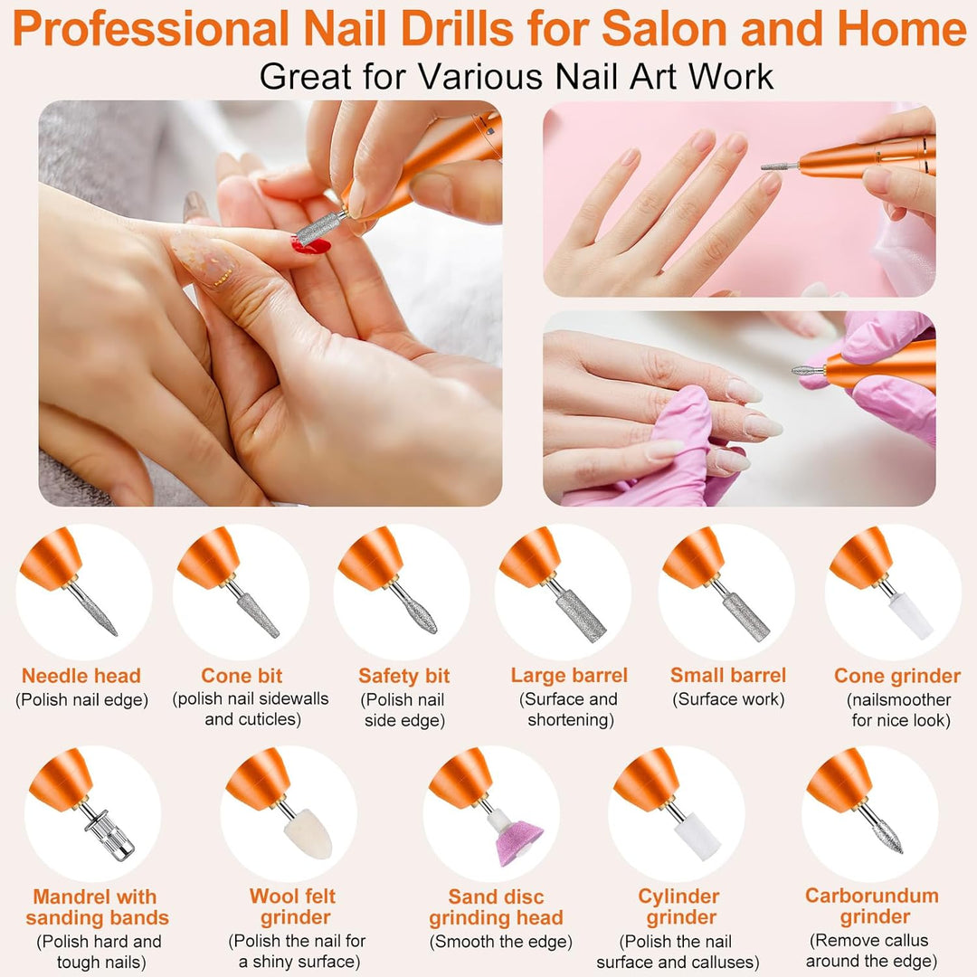 Electric Nail Drill - 35000RPM Professional Nail Drill Machine - Portable Rechargeable File Machine Set for Acrylic Gel Nails - NailSupply.com