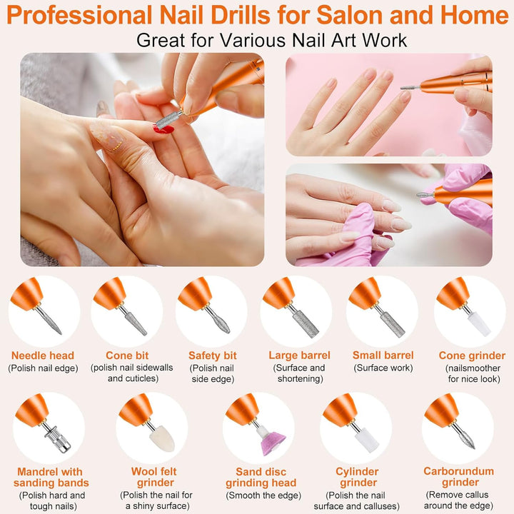 Electric Nail Drill - 35000RPM Professional Nail Drill Machine - Portable Rechargeable File Machine Set for Acrylic Gel Nails - NailSupply.com