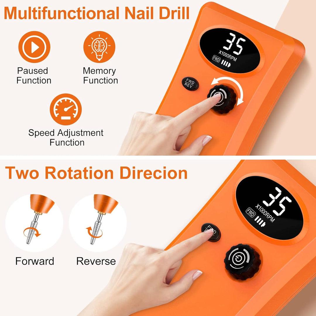 Electric Nail Drill - 35000RPM Professional Nail Drill Machine - Portable Rechargeable File Machine Set for Acrylic Gel Nails - NailSupply.com