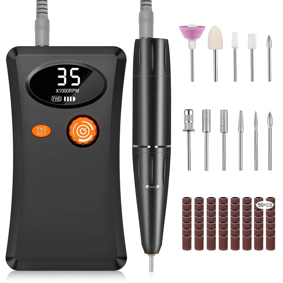 Electric Nail Drill - 35000RPM Professional Nail Drill Machine - Portable Rechargeable File Machine Set for Acrylic Gel Nails - NailSupply.com