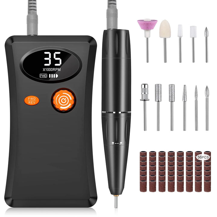 Electric Nail Drill - 35000RPM Professional Nail Drill Machine - Portable Rechargeable File Machine Set for Acrylic Gel Nails - NailSupply.com